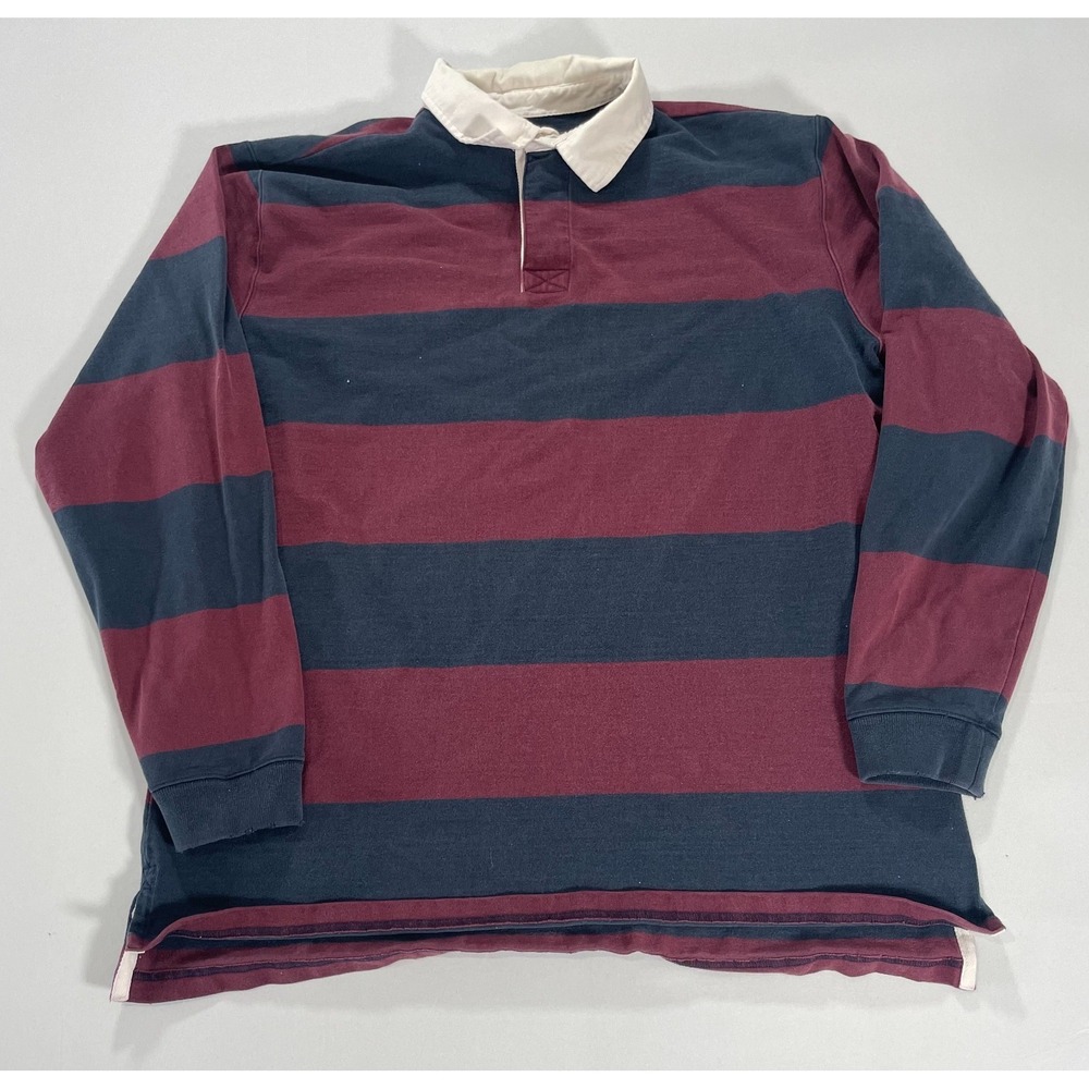 VTG LL Bean Polo Shirt Mens XL Tall Blue Red Block Stripes Rugby Cotton Pullover